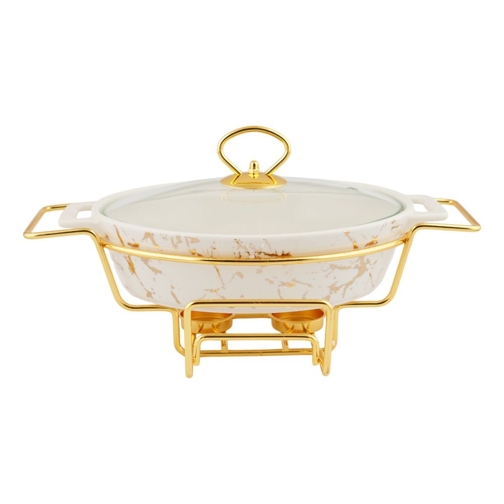 More & More Oval Casserole Dish With Warmer Rack, White, 13.5 Inches, CX2426