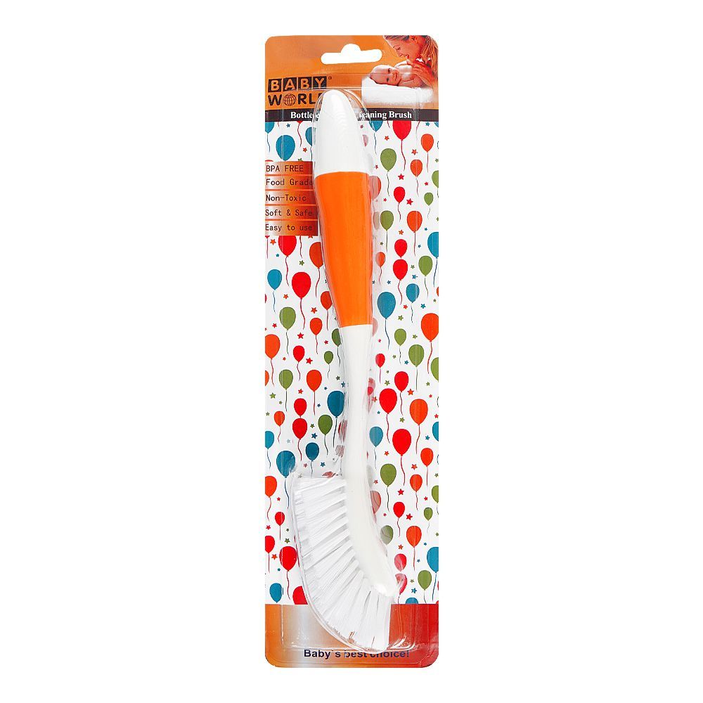 Baby World Bottle & Nipple Cleaning Brush, BPA Free, Non-Toxic, Orange, BW7375