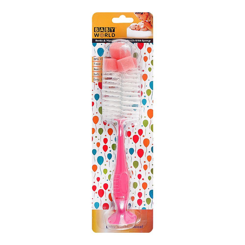 Baby World Bottle & Nipple Cleaning Brush, BPA Free, Non-Toxic, Pink, BW7376