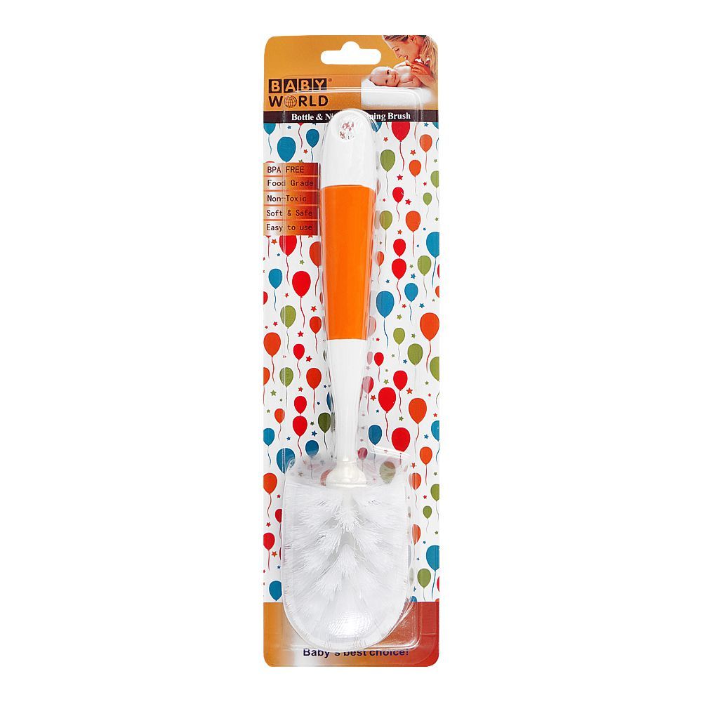 Baby World Bottle & Nipple Cleaning Brush, BPA Free, Non-Toxic, Orange, BW7377