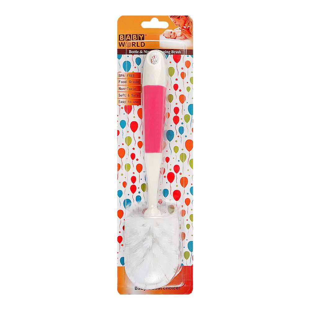 Baby World Bottle & Nipple Cleaning Brush, BPA Free, Non-Toxic, Pink, BW7377