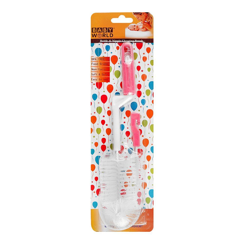 Baby World Bottle & Nipple Cleaning Brush, BPA Free, Non-Toxic, Pink, BW7379