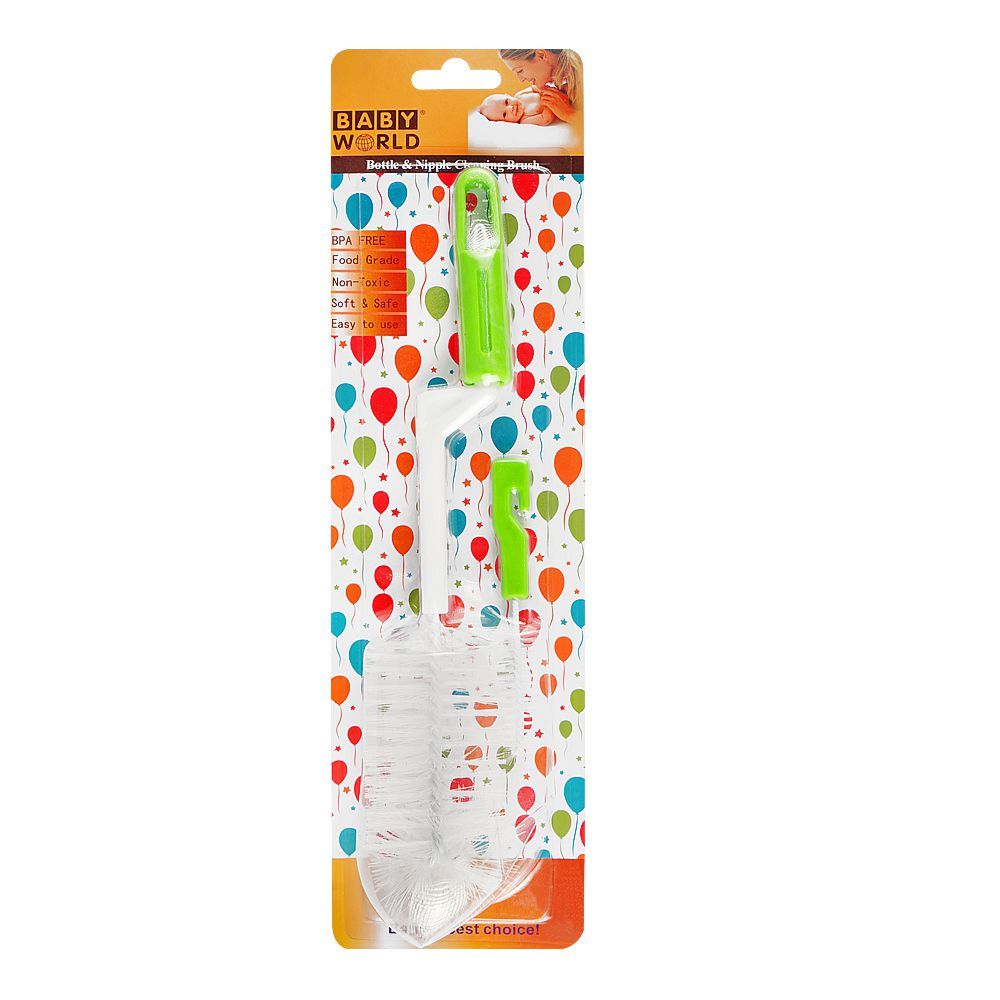 Baby World Bottle & Nipple Cleaning Brush, BPA Free, Non-Toxic, Green, BW7379