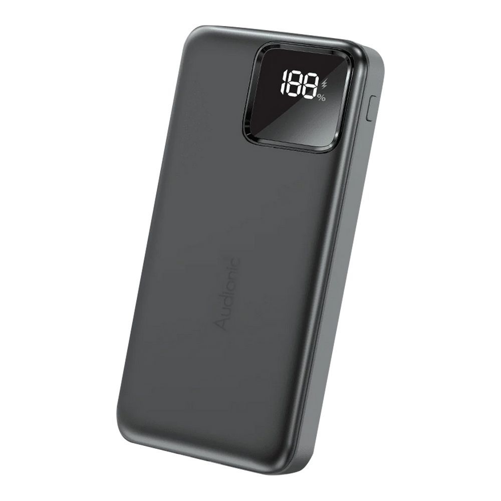 Audionic Benz Icon Power Bank, 10000mAh, 22.5W, Built-In USB-C + Lightning Cable, USB-A + USB-C Port, Black