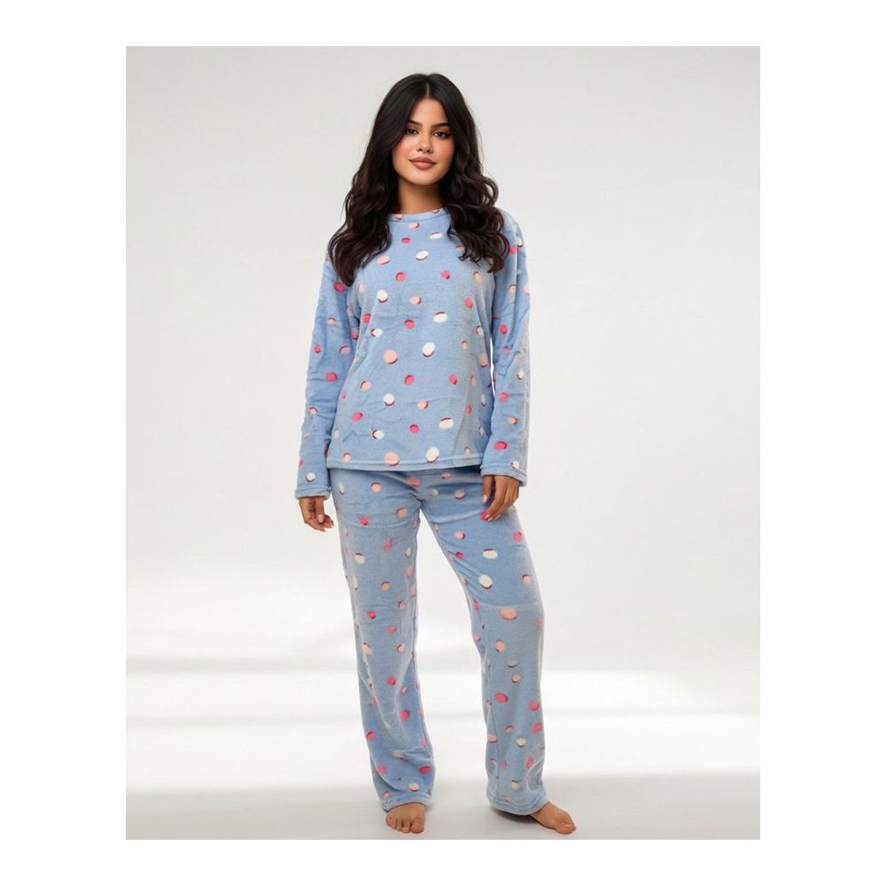 Sajiero Women's Fleece Pajama Suit, Sky Dots