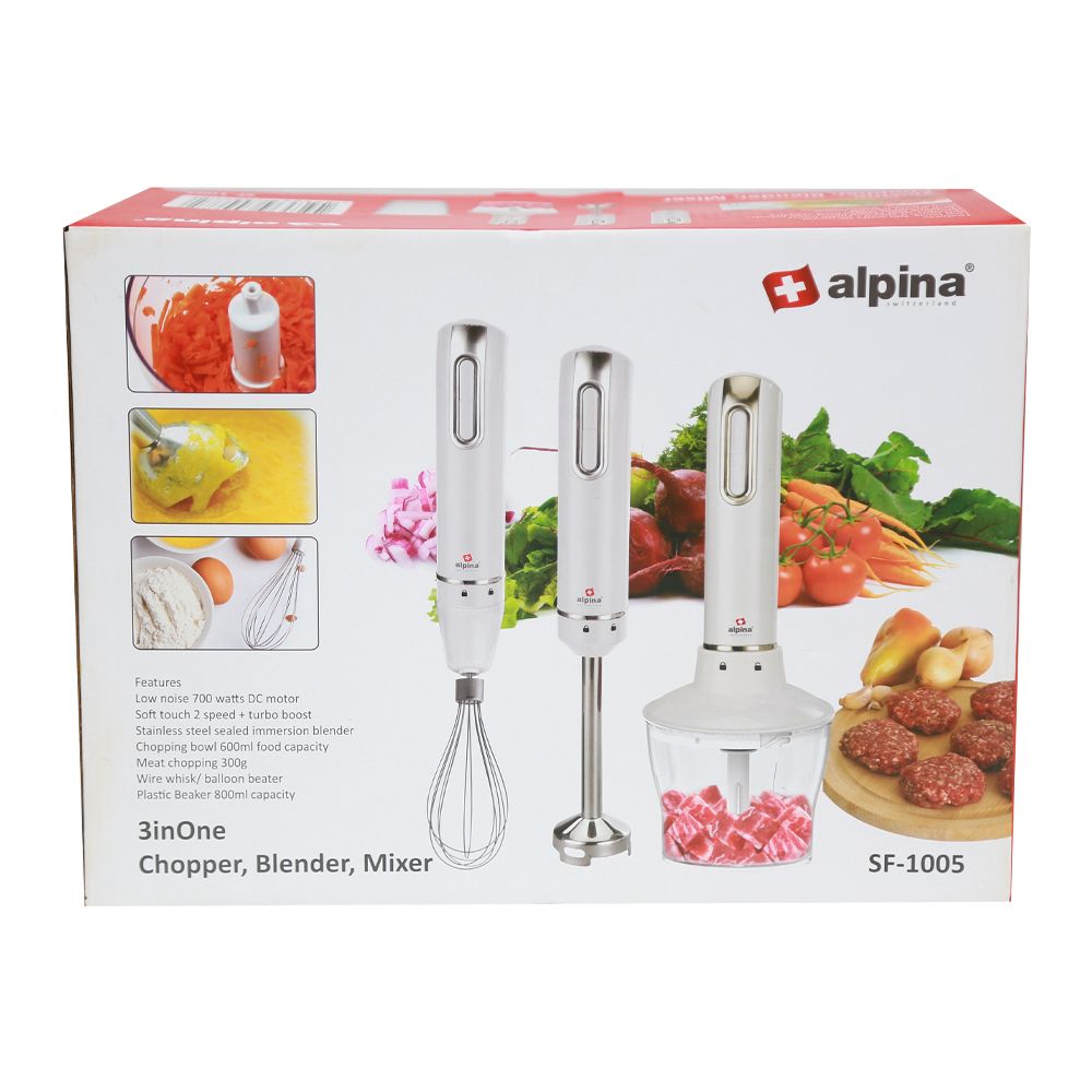 Alpina Stick Hand Blender 3-In-1 Chopper + Blender + Bitter, 450ml + 850ml, 700W, SF-1005