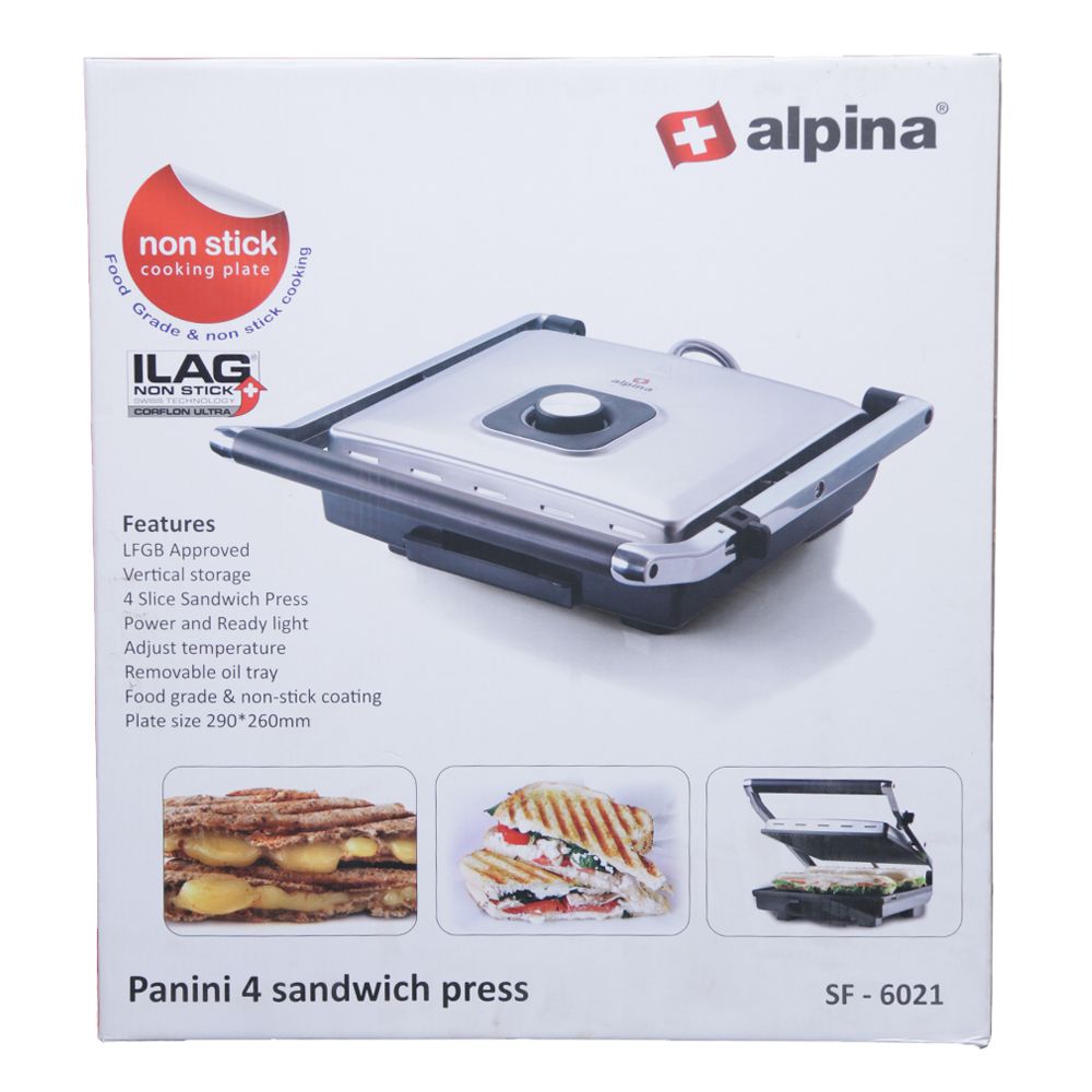 Alpina Panini 4 Slice Sandwich Press, 2000W, 220-240V, SF-6021