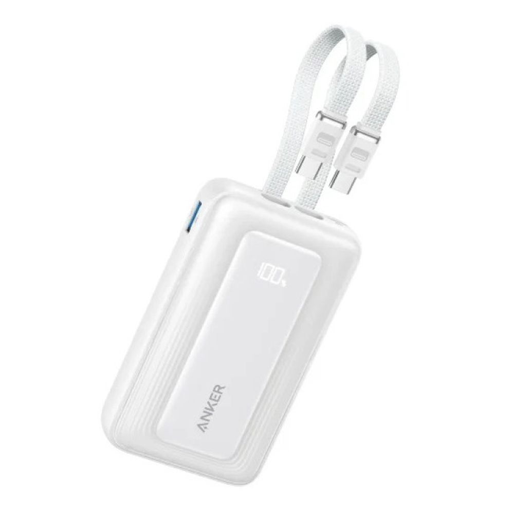 Anker Zolo Power Bank, 10000mAh, 35W, 2 X Built-In USB-C Cable + USB-C Port + USB-A Port, White, A1680H22
