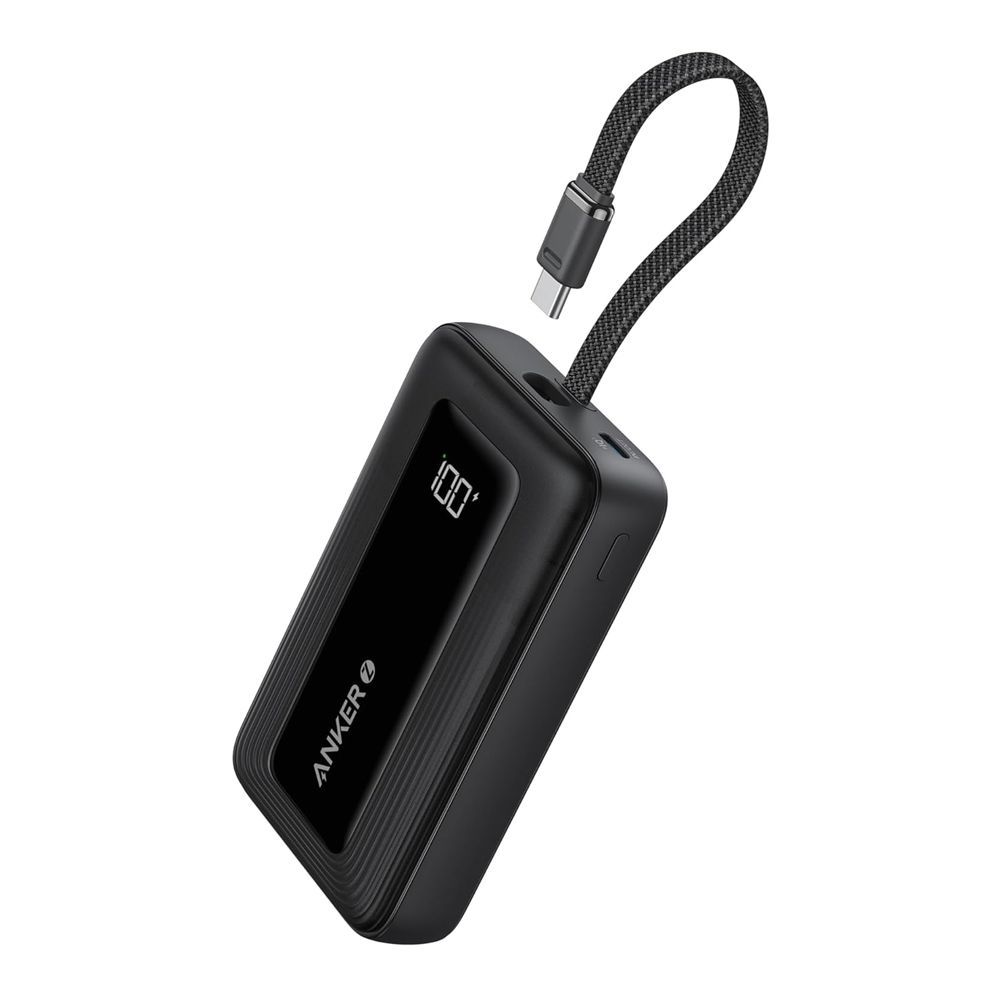 Anker Zolo Power Bank, 20000mAh, 22.5W, Built-In USB-C Cable + USB-C Port + USBC-A Port, Black, A110EH11