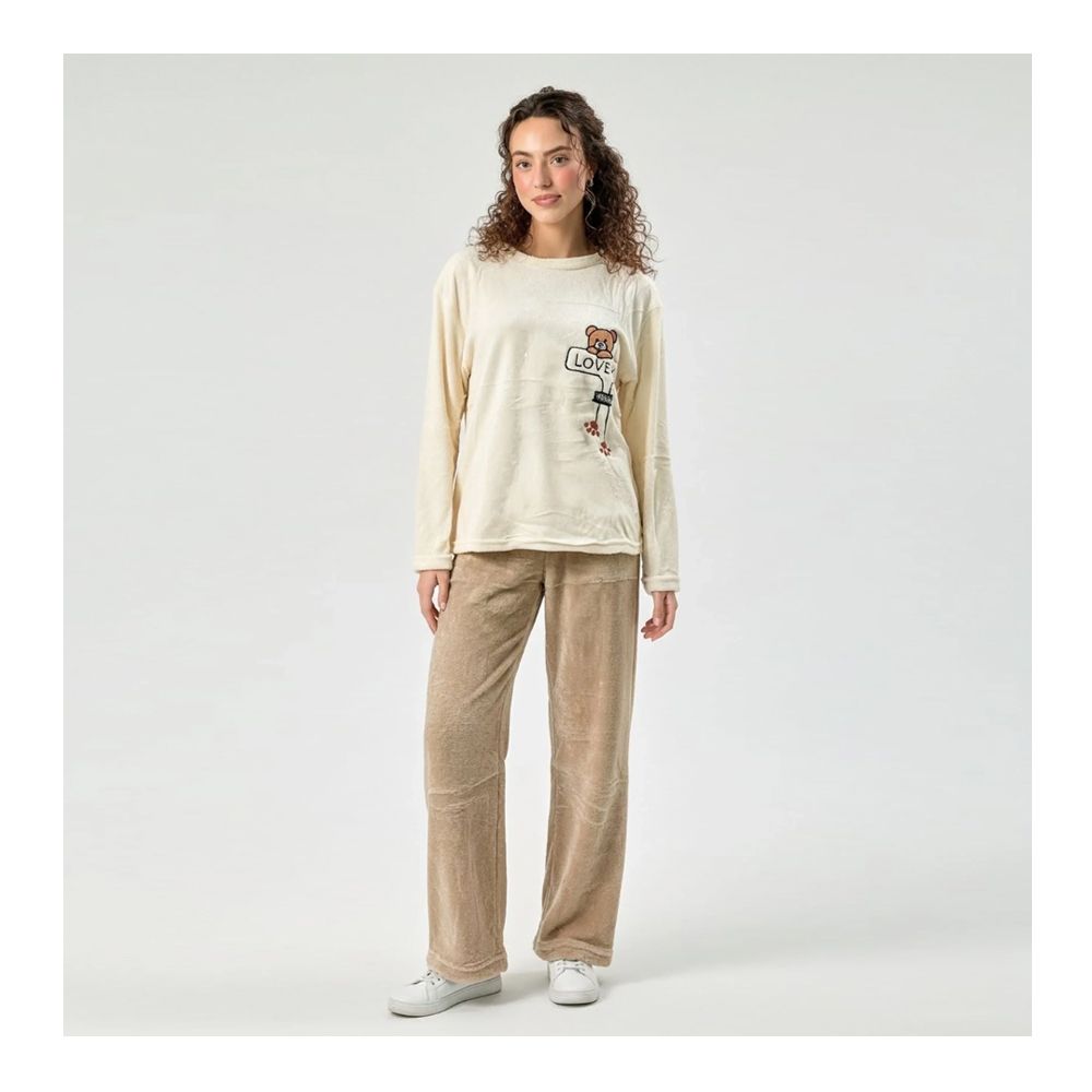 Sajiero Women's Love Teddy Fleece Pajama Suit, Fleece