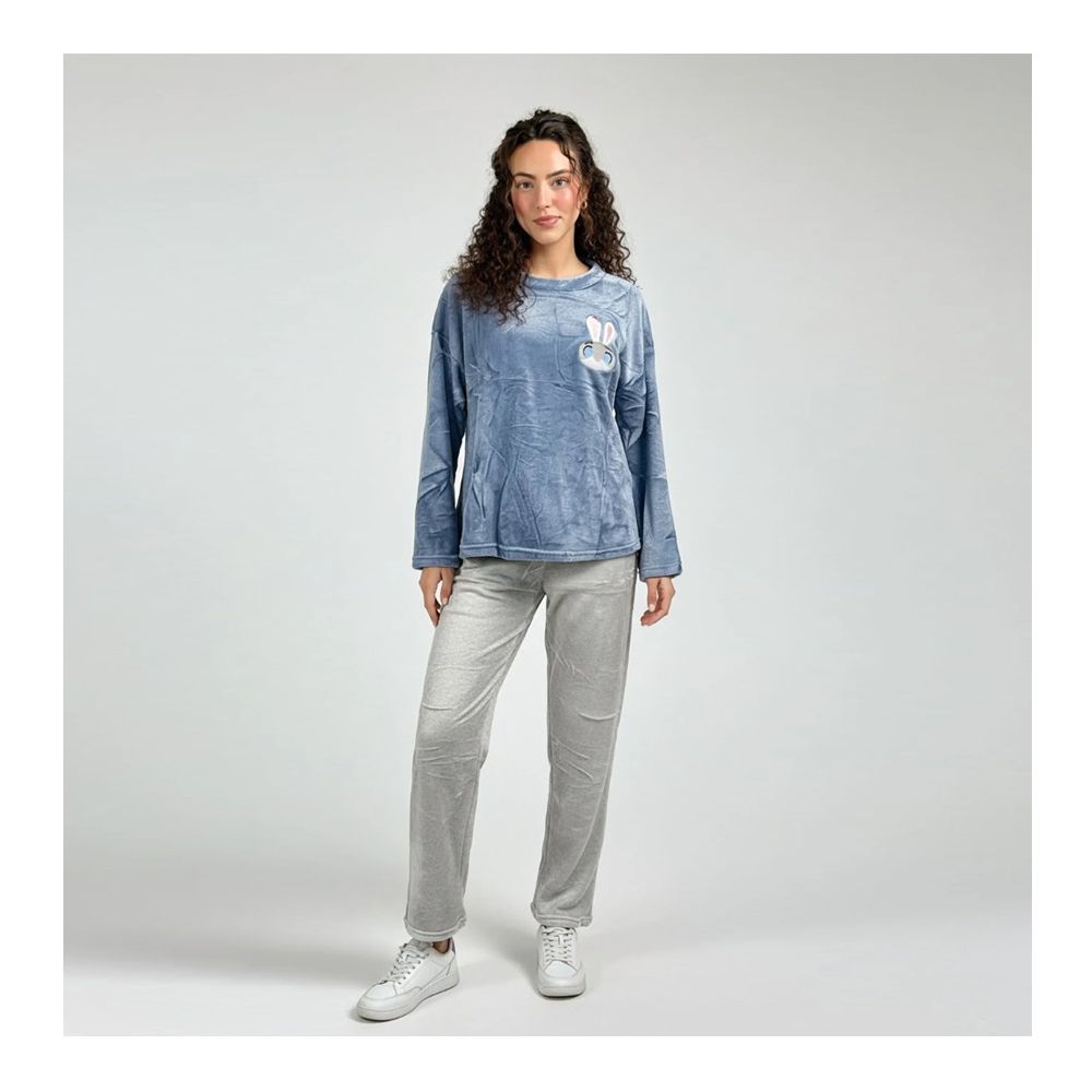 Sajiero Women's Pajama Suit, Fleece, Bunny, Blue