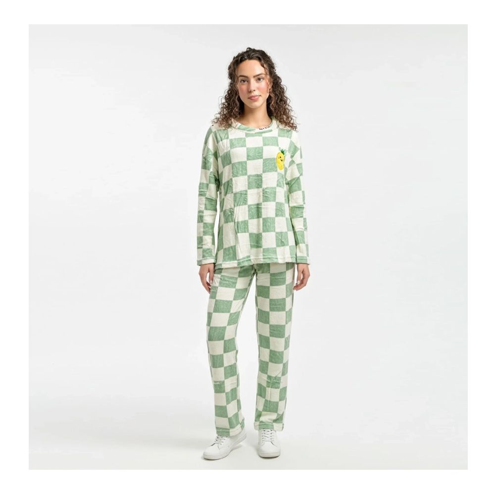 Sajiero Women's Pajama Suit, Fleece, Mint Check