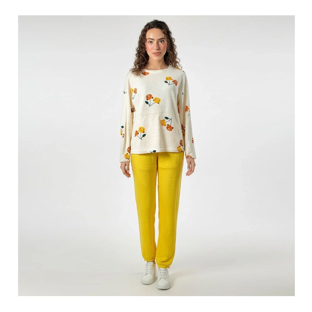 Sajiero Women's Pajama Suit, Fleece, Winter Petals