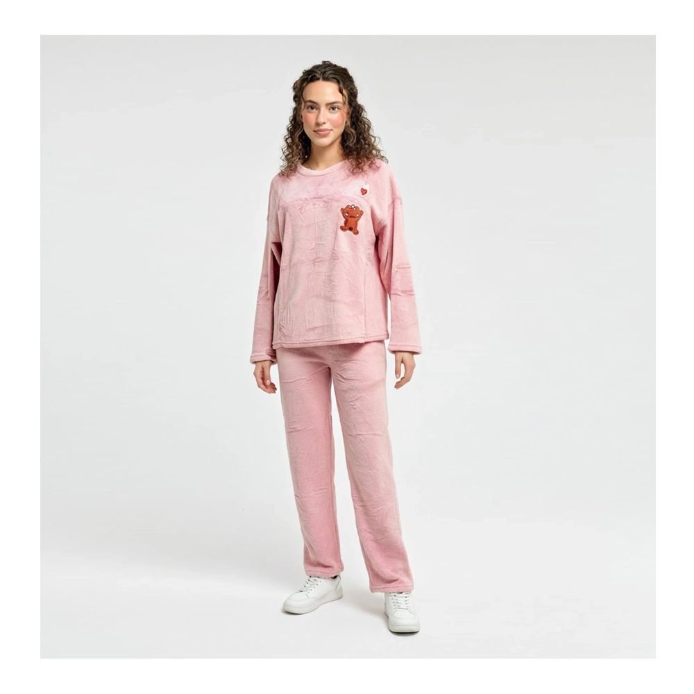 Sajiero Women's Pajama Suit, Fleece, Soft Bear