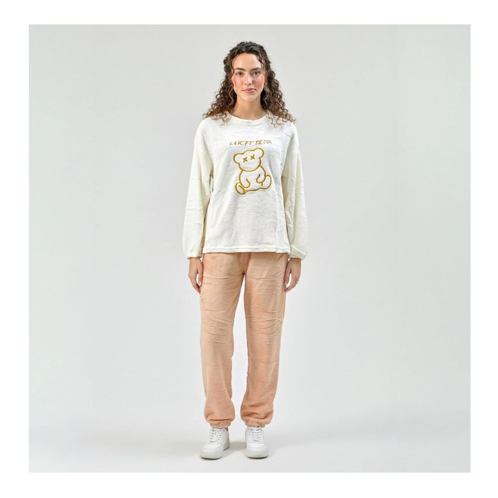 Sajiero Women's Pajama Suit, Fleece, Honey Bear