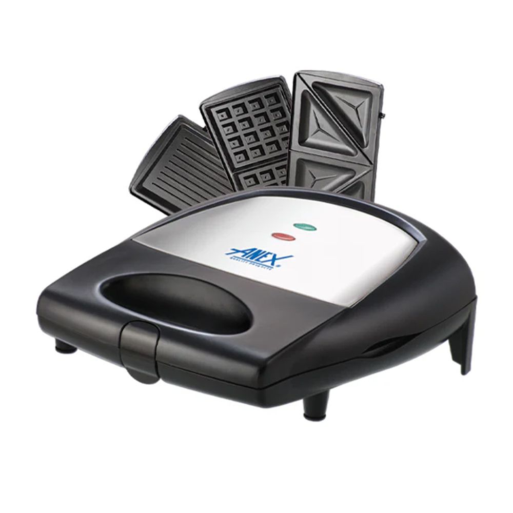 Anex Deluxe 3-In-1 Sandwich Maker, 700-800W, 220-240V, Black AG-2138