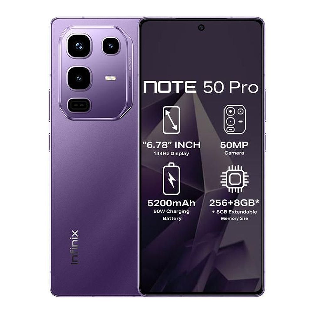 Infinix Note 50 Pro 4G Smartphone, 6.78 Inches AMOLED Display, 12 + 256GB, 5200mAh Battery, IP64 Dust & Water Resistant, Enchanted Purple