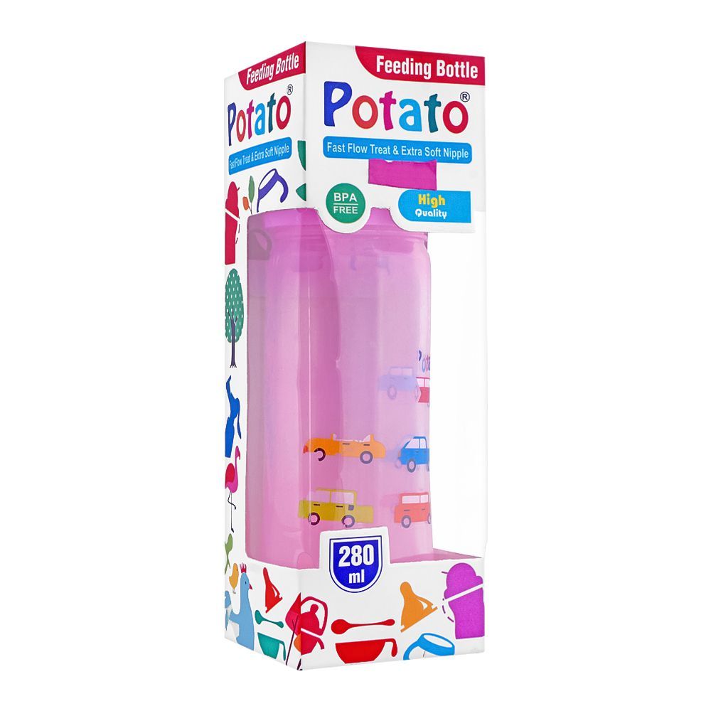 Potato Fast Flow Treat & Extra Soft Nipple Feeding Bottle, Pink, 280ml, P-6005