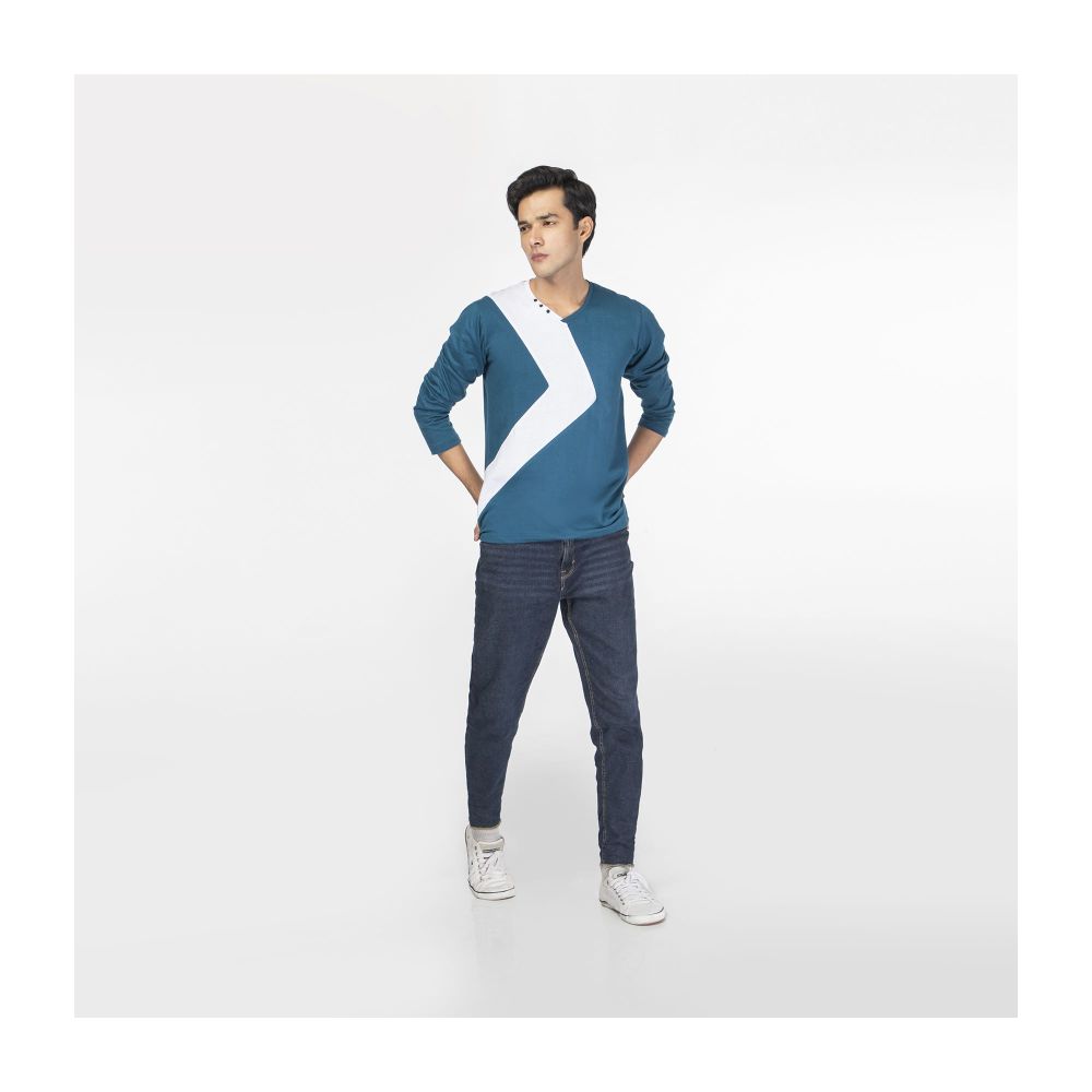 Pace Setters V-Neck T-Shirt, White/Ferozi, 105