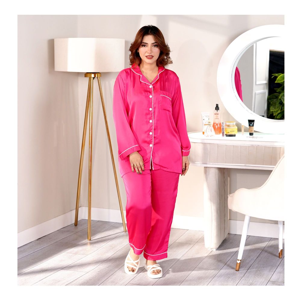 Basix Women's Silk Loungewear, 2-Piece, Hot Pink, SW-117