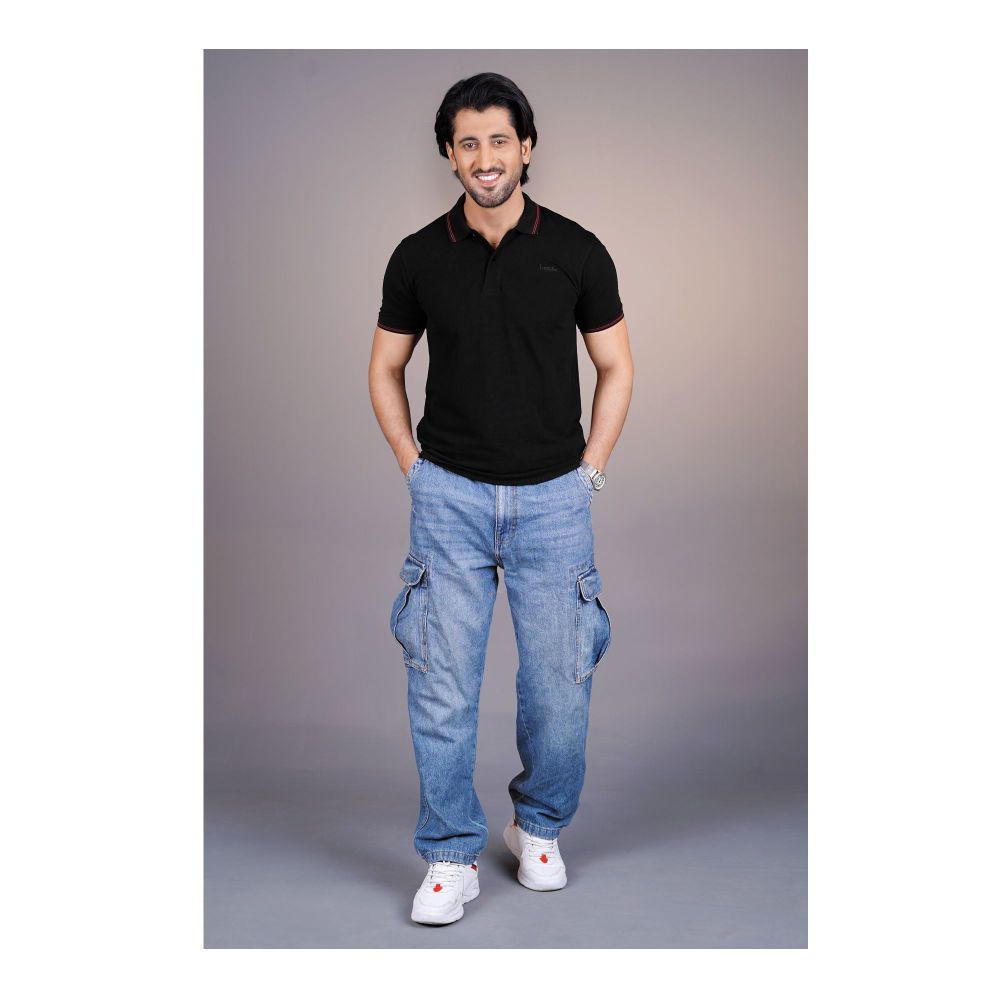 Basix Men's Cotton Polo T-Shirt, Black