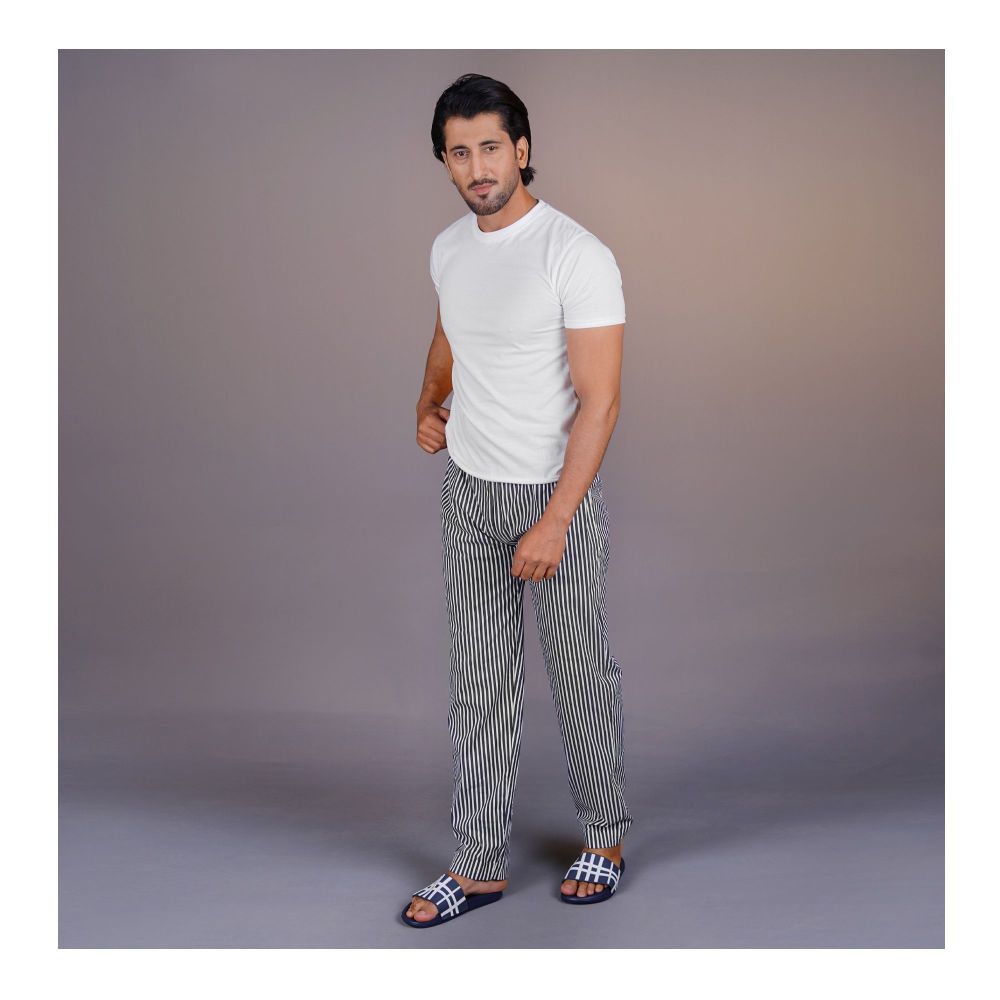 Basix Men's Power Stretch Cotton Charcoal & White Stripes, Trouser, MT-929