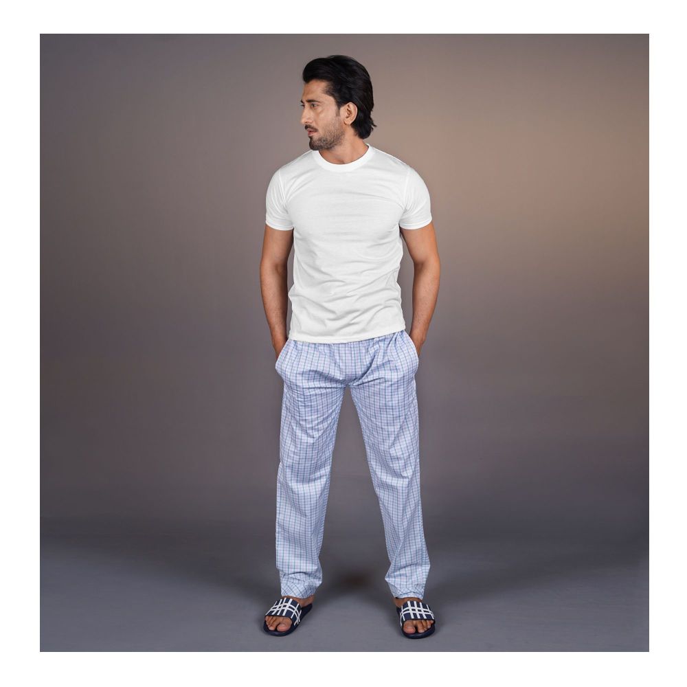 Basix Men's Cotton Stretch Light Blue, White & Pastel Green Checks, Trouser, MT-927