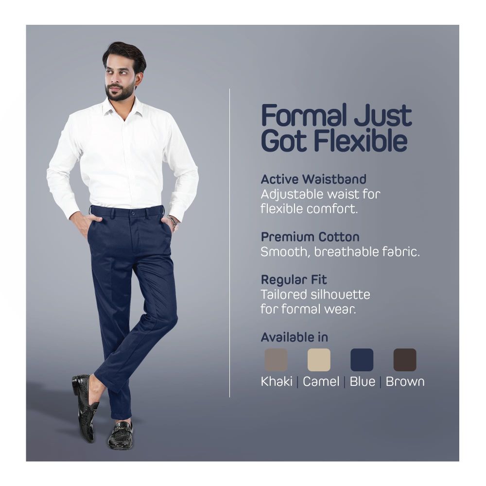 Basix Regular Fit Cotton Formal Dress Pant, Blue