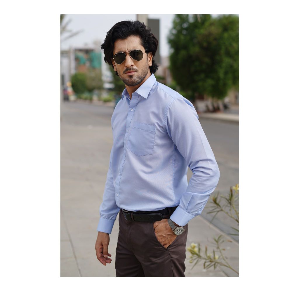 Basix Men's Textured Fabric Shirt, Sky Blue, MFS-111