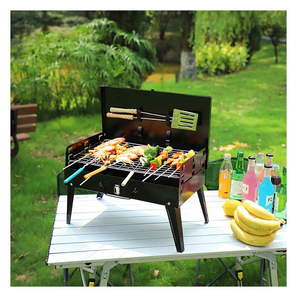 AJF Outdoor BBQ Grill With Stand, Easy To Carry, Lightweight, Ideal For Backyard, Picnic & Camping