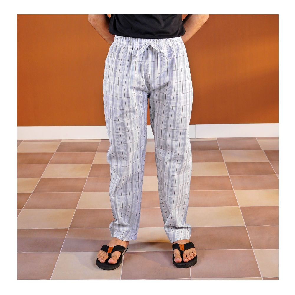 Basix Men's Cotton Metallic Grey & White Checkered Trouser, MT-930
