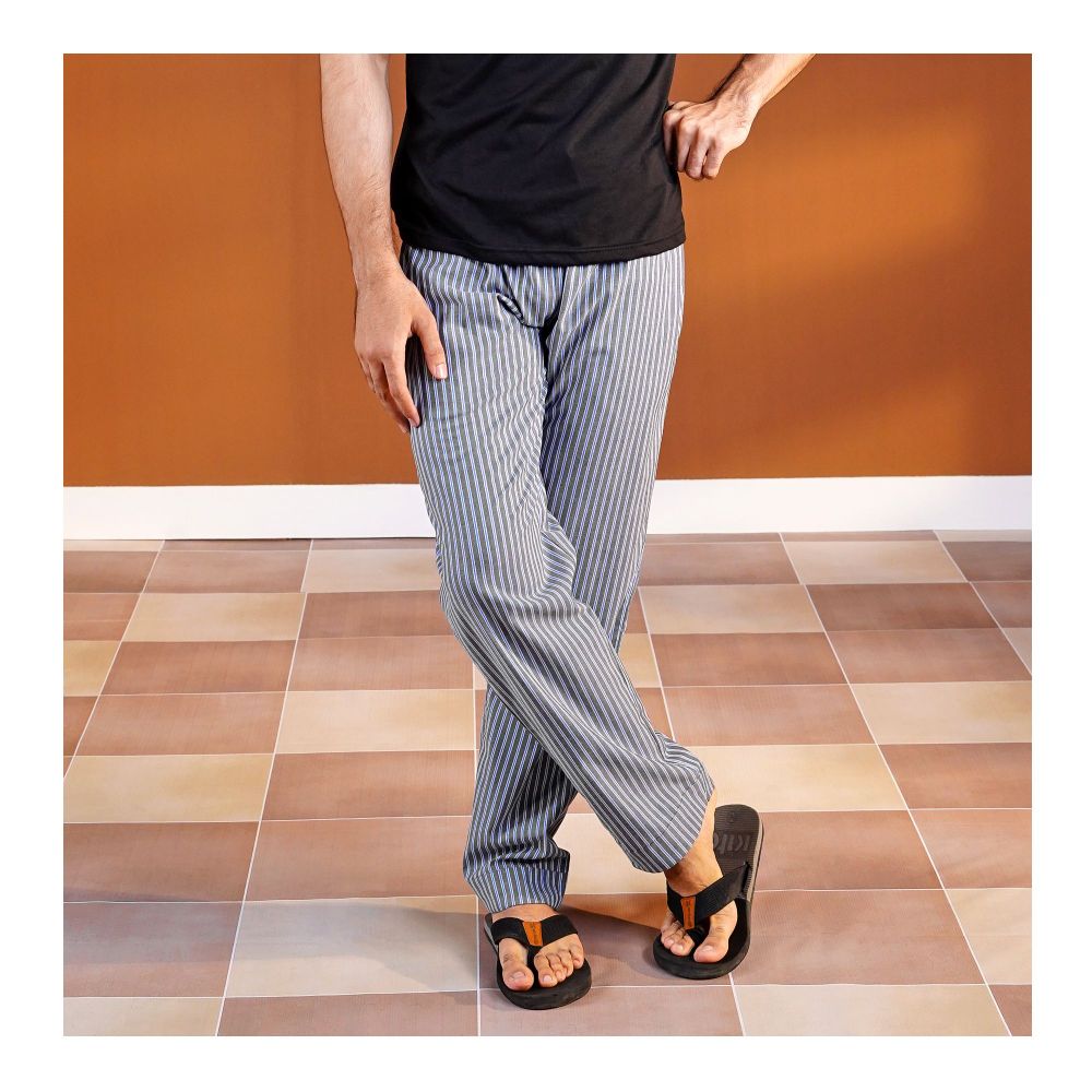 Basix Men's Charcoal & Blue Stripes Trouser, MT-935