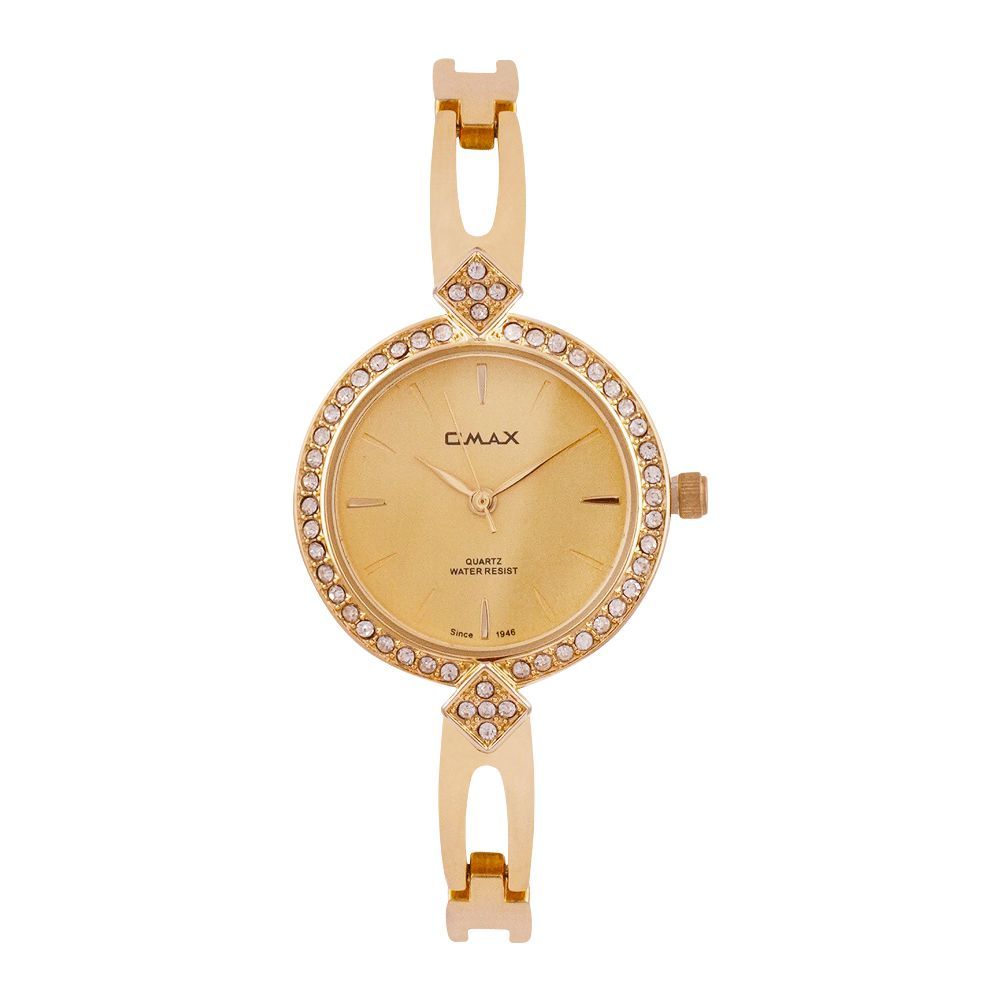 Omax Women's Designed Golden Round Dial With Chain Analog Watch, JES984G001