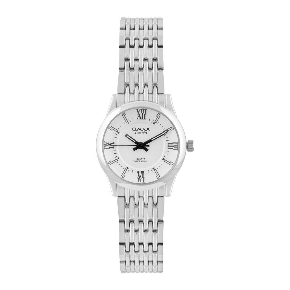 Omax Women's Chrome Round Dial With White Background & Bracelet Analog Watch, CGH006IP18