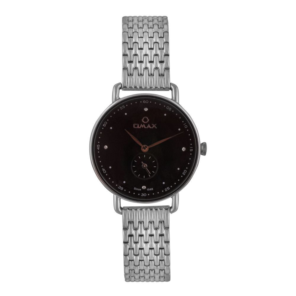 Omax Women's Round Black Dial With Silver Bracelet Analog Watch, OS0198