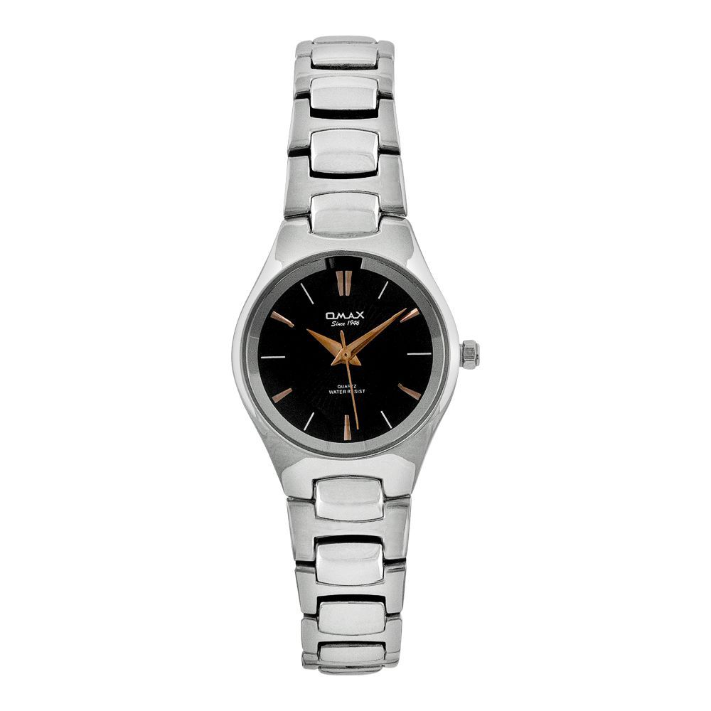 Omax Women's Chrome Round Dial With Black Background & Chrome Bracelet Analog Watch, CGH024I012
