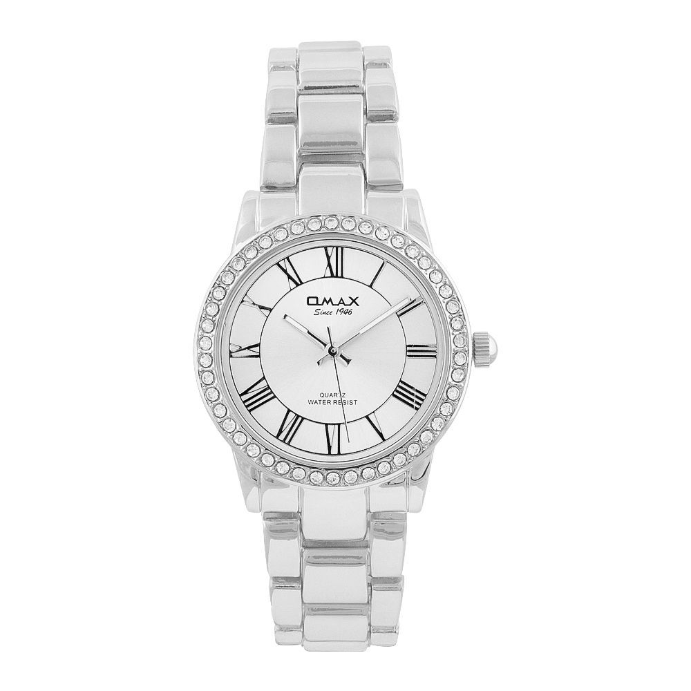 Omax Women's Designed Round Dial With Chrome Bracelet Analog Watch, JED022P008