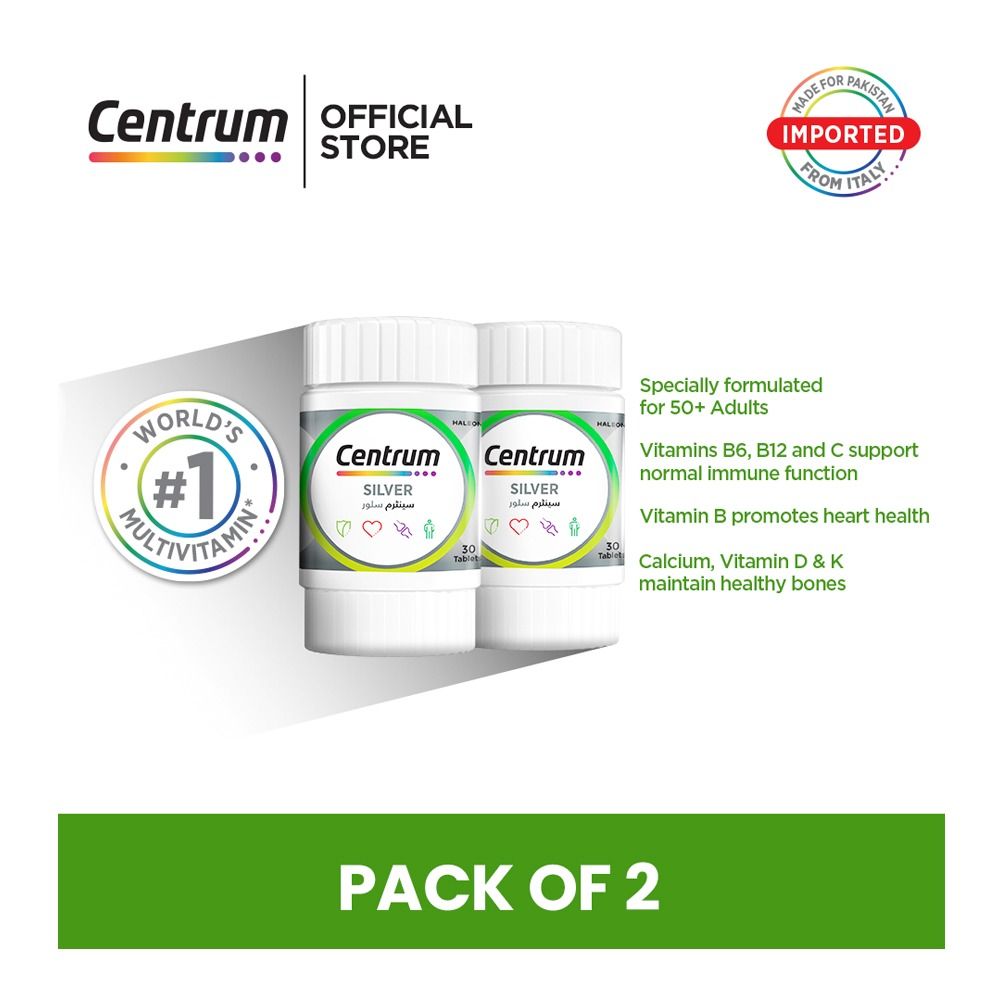 Centrum Silver 50+, Men & Women, Multivitamin Supplements, 30-Tablets Each, 2-Pack Bundle Offer