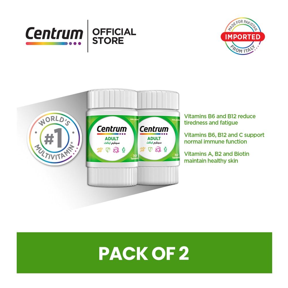 Centrum Adult 18-50 Age, Men & Women Multivitamin Supplements, 30-Tablets Each, 2-Pack Bundle Offer