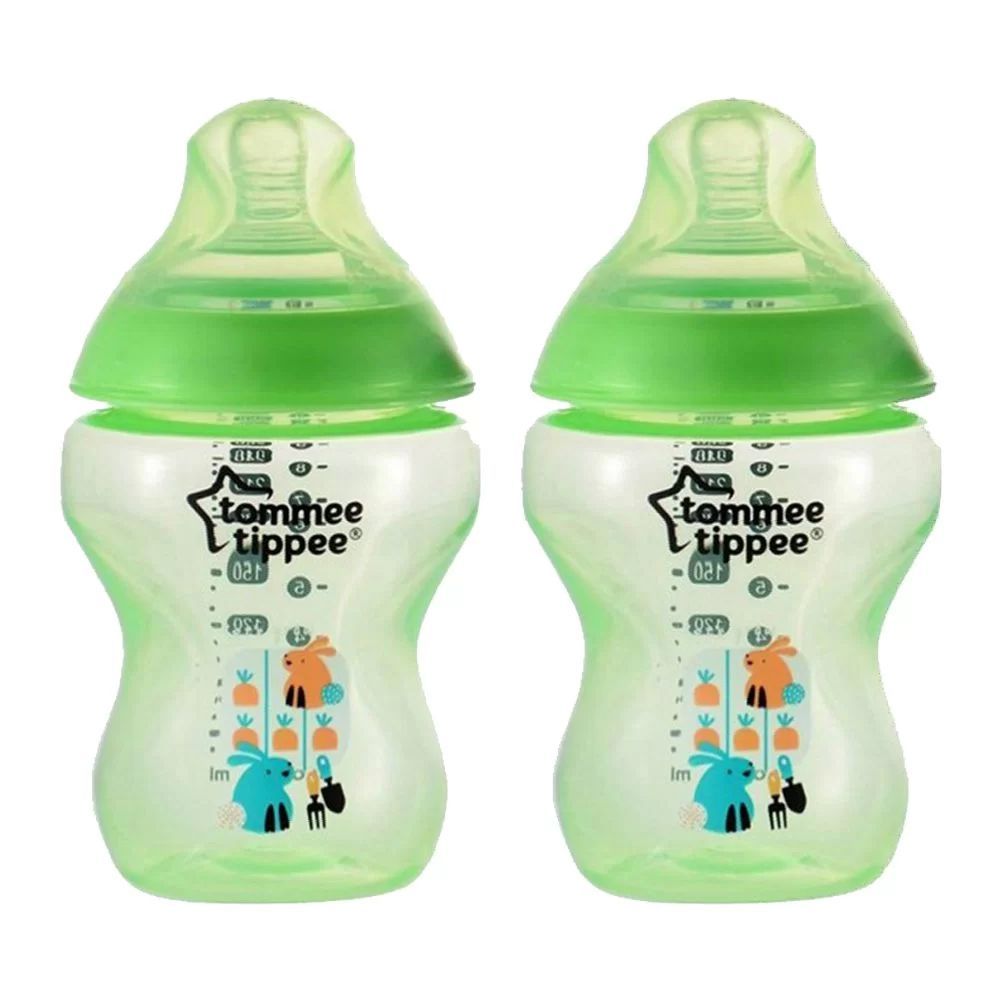 Tommee Tippee 2-Pack 3m+ Slow Flow Decorated Feeding Bottles 260ml (Green) - 422582