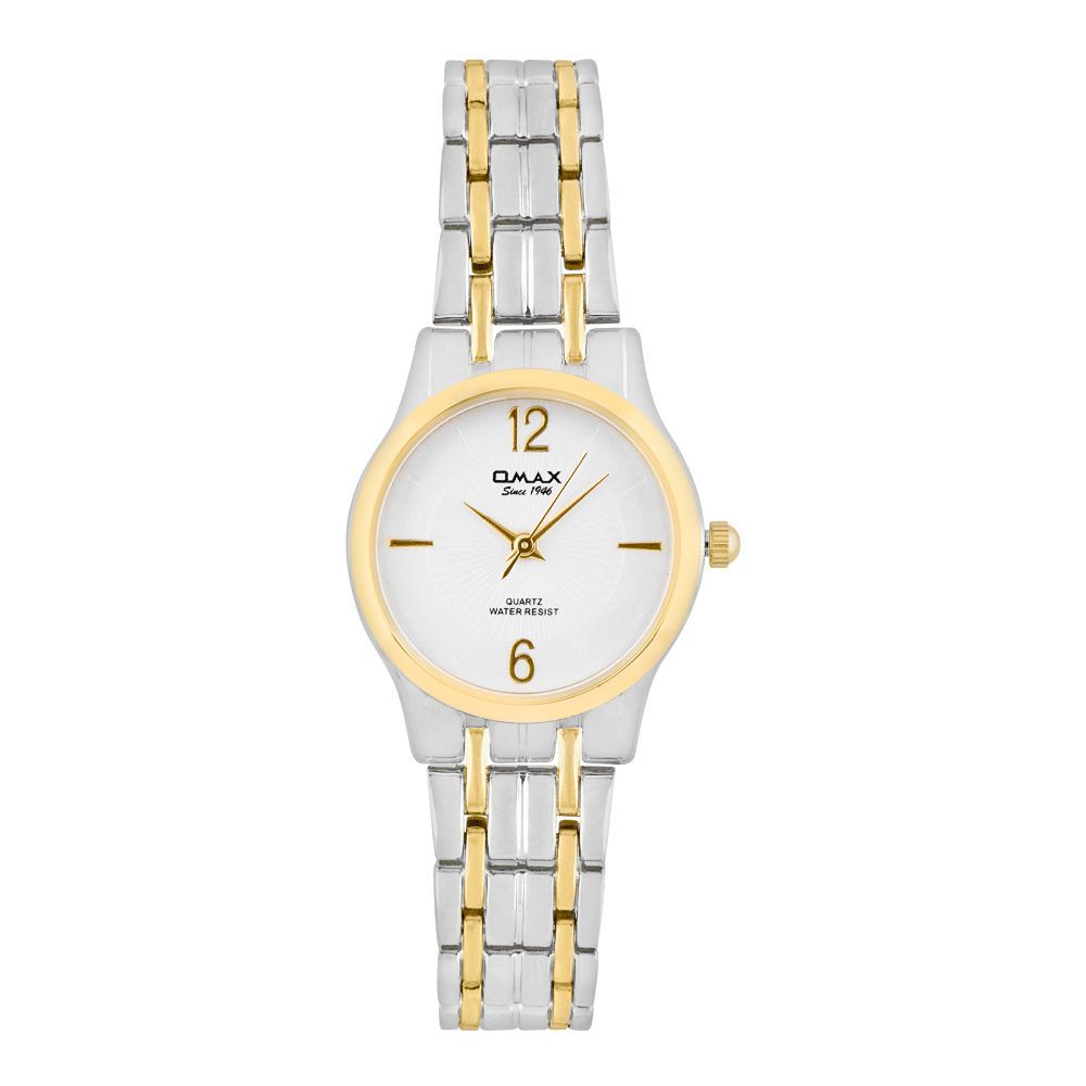 Omax Women's White Round Dial With Light Pink Case & Two Tone Bracelet Analog Watch, HSJ884N008