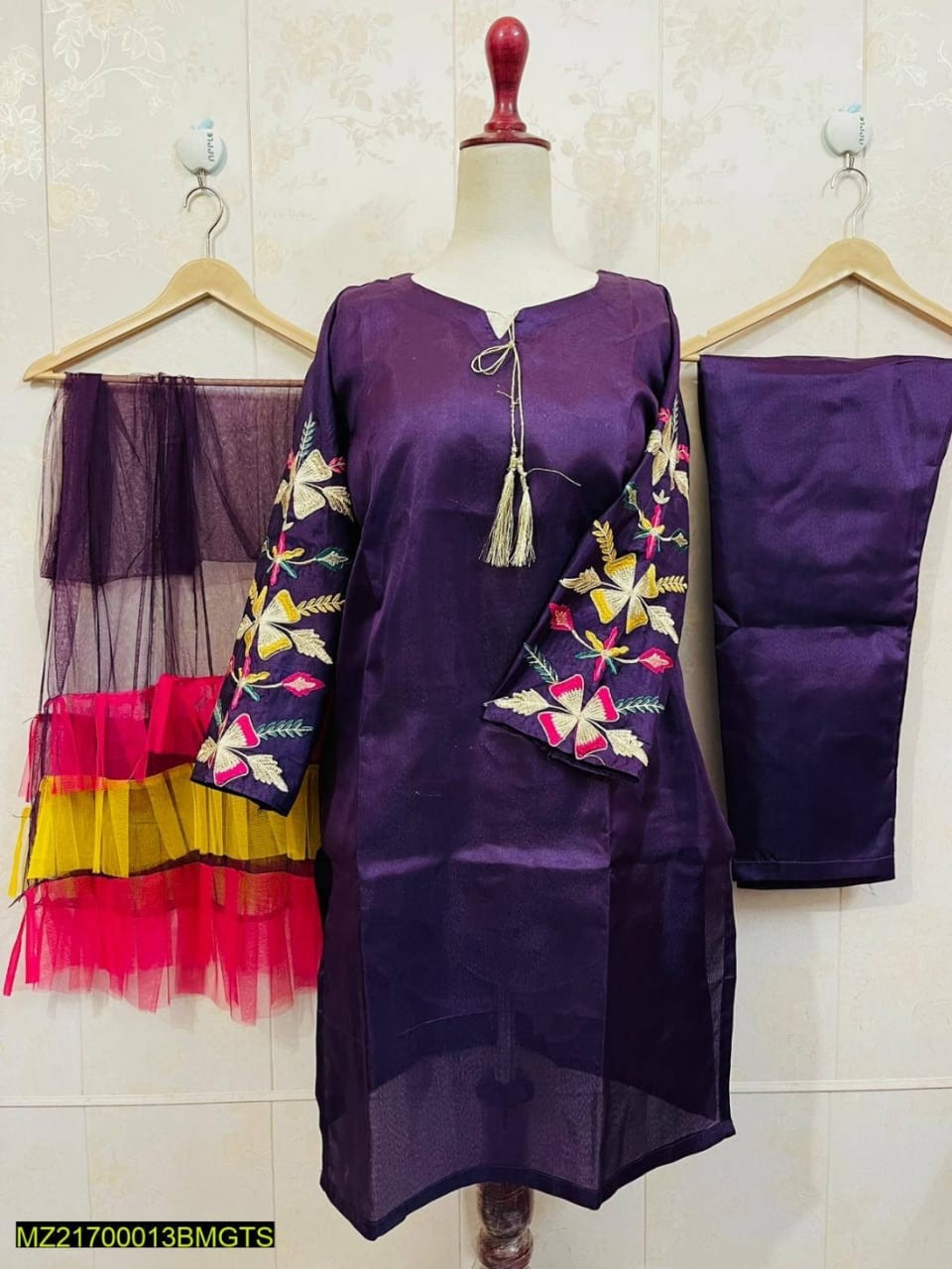 Purple 3Pcs Katan Silk Suit