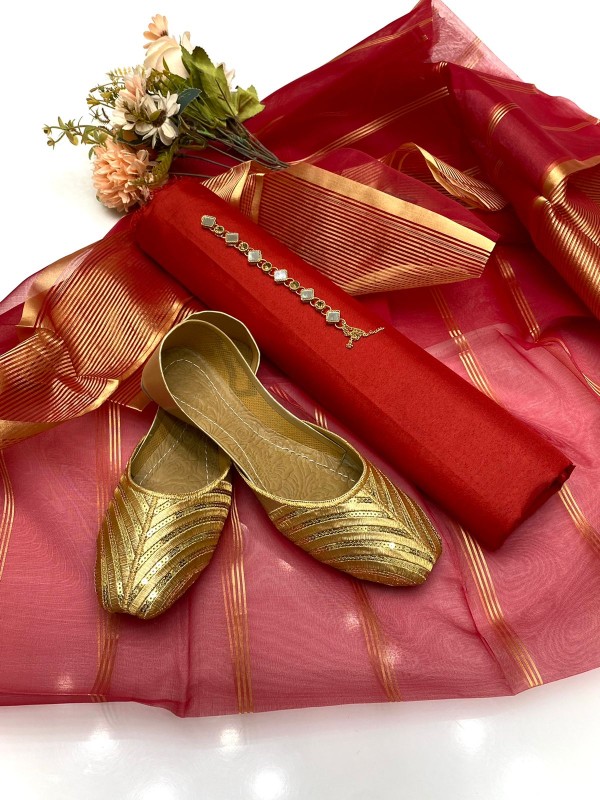 Kattan Silk Shirt, Including narmal Neckline Kattan silk Trouser Along With Orgunza zari Dupatta