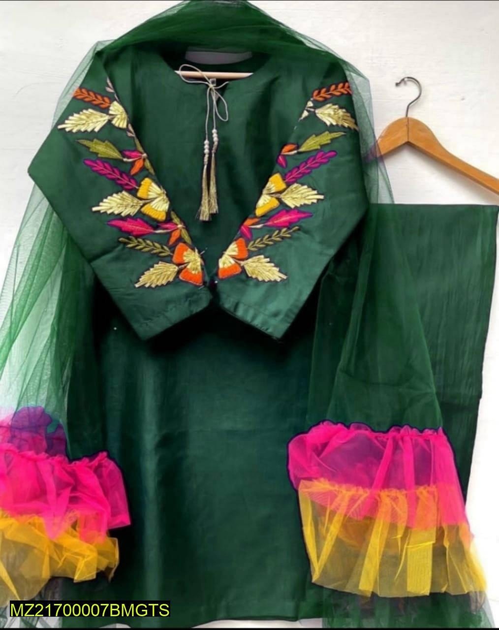 Green 3Pcs Katan Silk Suit